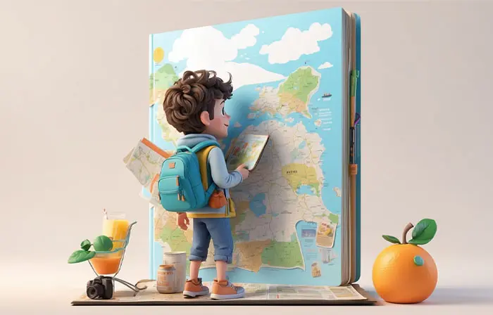 Student Find Your Destinations on a Map 3D Design Art Illustration